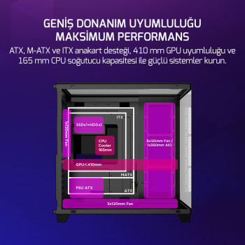 GAMEPOWER WARCRY TOPGLASS 4X ARGB FAN GAMING KASA 650W 